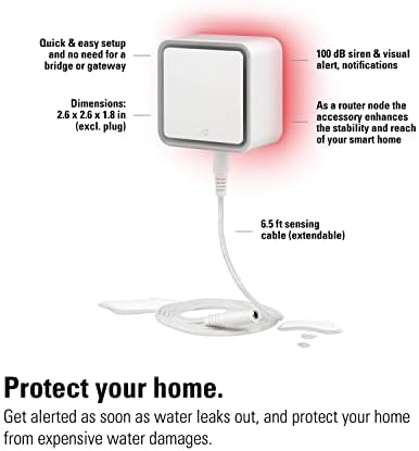 Éva Víz Őr - Smart Home Víz Szivárgás Érzékelő, 6.5 ft Érzékelő Kábel, 100 dB Sziréna, (Apple HomeKit), Alkalmazás Értesítések, Bluetooth, Cérna,