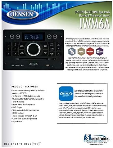 Jensen JWM6A DVD|USB|AUX|HDMI| Wallmount Sztereó App Kontroll (jControl), Bluetooth A2DP/AVRCP Streaming Audio-Kompatibilis iPod/iPhone Vezérlés
