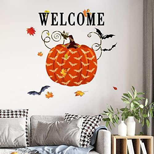Halloween Matricák Festett Bat Nyomtatás Pumpkin Dekoráció Bat Maple Leaf Üdv Halloween Fali Matricák Kivehető Poszter Wall Art Vinyl