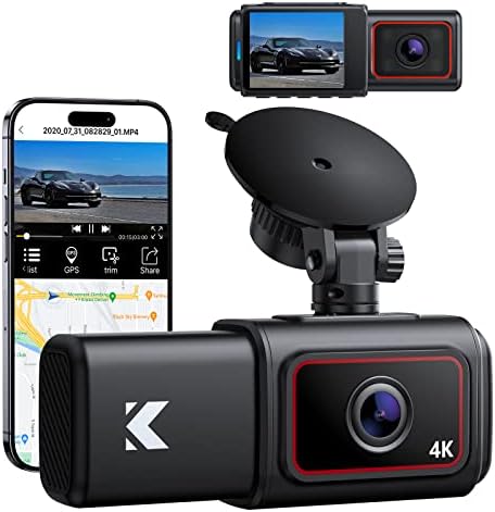 Kingslim D6 4K Dual Kamera - WiFi & GPS Elöl, Belső Über Autó Kamera Super éjjellátó Parkolás Monitor, 3 Csatorna Kamera Bővíthető,