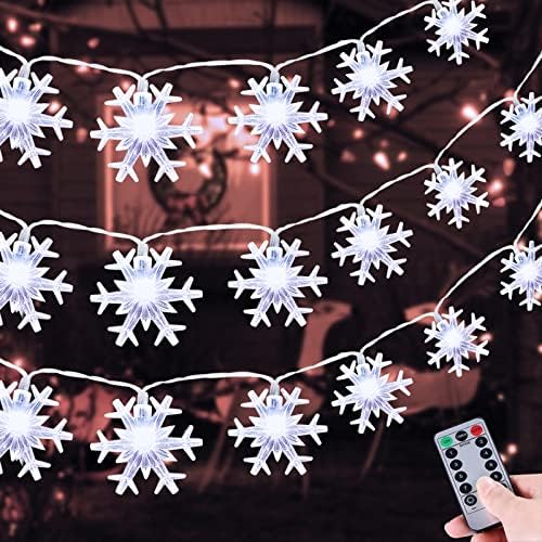 [ Timer + 8 Mód ] Hópehely Karácsonyi Fények Dekoráció, 80LED 33Ft Tündér String Fények Távoli elemes Vízálló karácsonyfa Lámpák Kültéri Beltéri