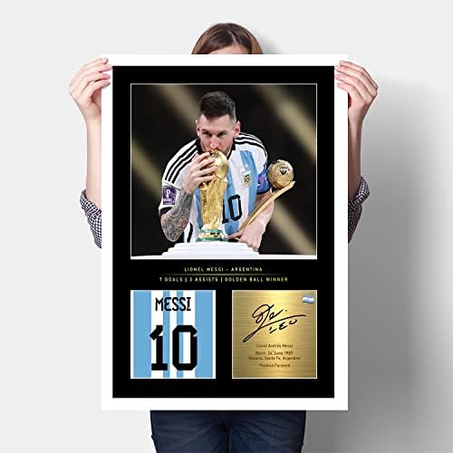Lionel Messi Poszter Foci Szupersztár Poszter 2022 Argentína vb Bajnok Vászon Wall Art Nyomtatás A Rajongók Ajándék (B,16x24inch-Vászon)
