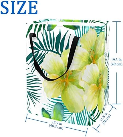 Trópusi Zöld Pálma Virág Nyomtatás Összecsukható Szennyesben, 60L Vízálló Szennyes Kosarat Mosás Bin Ruhák, Játékok Tárolására Kollégiumi
