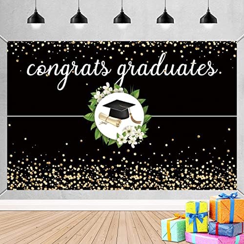 Osztály 2023 Gratulálok Érettségi Hátteret Fekete-Arany Congrats Grad Banner Érettségi Hátterekkel, Gratulálok Fél Banner Háttér Szalagavató