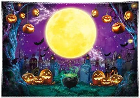 7x5ft Szövet Halloween Nagy Hold Fotózás Hátteret, Boszorkányok, Mágia Üst Háttér Tök Temető Zombi Bat Szörnyű Parti Dekoráció