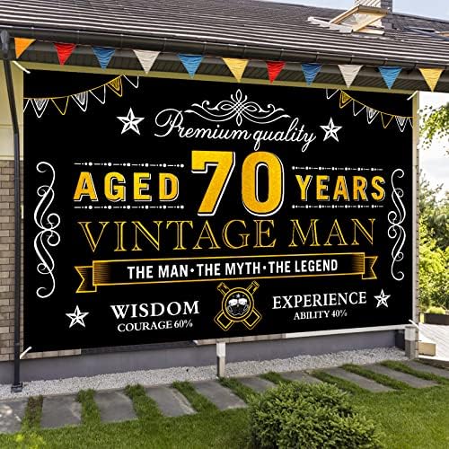 Boldog 70 éves Banner Dekoráció, Férfiaknak, Fekete Arany Vintage 70 Születésnapja Jele, Party Kellékek, Hetven Éves Születésnapi Party