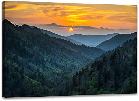 Erdő Napkelte Nemzeti Park Vászon Festmény, Grafika, Great Smoky Mountains Nyomtatja a Kép Wall Art Keretes lakberendezés(20x30