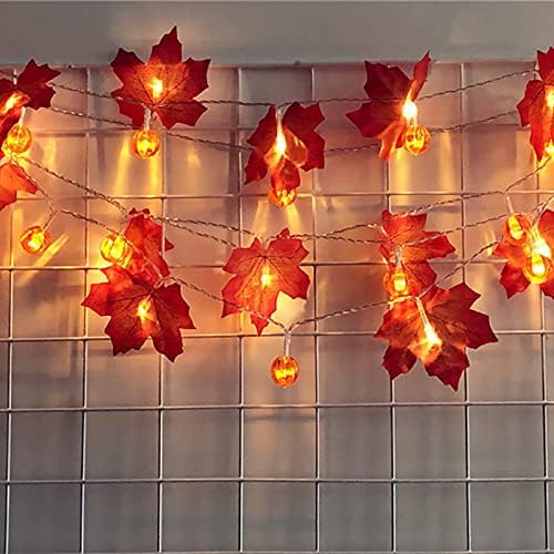 WXHC Őszi Sütőtök Maple Leaf String Fények,Őszi Dekorációk, Füzérek String Fények, Akkumulátoros,30 LED Garland Világítás Halloween Party