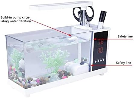 XJJZS Mini Akvárium Hal USB Akvárium LED LCD Kijelző, Óra Hal Akvárium, akvárium, Fekete/Fehér asztali Dekoráció (Színe : Fehér)