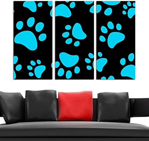 3 Panelek Keretes Vászon Wall Art Kék Kutya, Macska Mancsa Festmények, Modern Otthon Art Kész Lógni 12x24