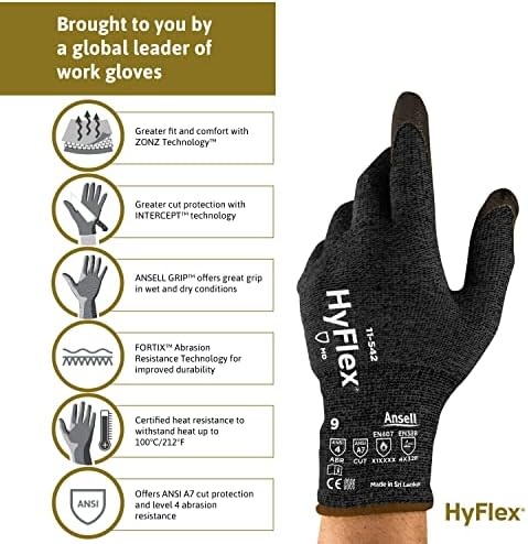 HyFlex 11-542 Kesztyű Vágás elleni Védelem - Fény, Magas Vágás elleni Védelem, Markolat, Kis Méret X (Csomag 12)