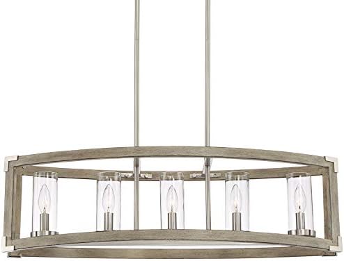 Possini Euro Design Kerr Fa matt Nikkel Sziget Függő Csillár 32 3/4 Széles, Modern, Tiszta Üveg Árnyékban 5-Light Lámpatest Étkező, Nappali