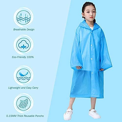 A gyerekek Eső Köpeny (2 Csomag ), Újrafelhasználható EVA Eső Kabátok 6-12 Gyerekek, Fiúk, Lányok, Könnyű, Hordozható Sűrűsödik Világos,