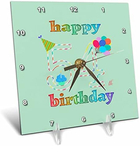 3dRose Boldog 54 Születésnapot, Süti a Gyertyát, Lufi, Kalap. - Desk Órák (dc_352214_1)