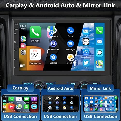 Dupla Din autórádió, DVD/CD támogatja az Apple Carplay Sztereó Android Auto 6.2 Érintőképernyő Videó Lejátszó Bluetooth Autoradio AM/FM-AUX