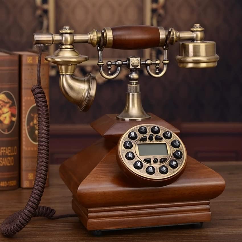 ZLXDP Antik Retro Telefon Tömör Fa Vezetékes Dekoráció, Gombot, Tárcsázza a Hívófél-AZONOSÍTÓ, Háttérvilágítású Kihangosító Hívás (Szín