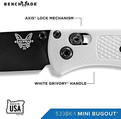 Benchmade - 533BK-1 Mini Bugout Összecsukható Kés, Drop Point Penge, Sima Edge, Bevonatos Kivitelben, Fehér Kezelni, Made in USA