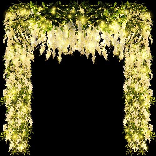 10 Db lila Akác Lóg Virágok LED Mesterséges 65.6 ft Wisteria Koszorú Fehér Akác Szőlő, 10 Db LED String lila Akác Dekoráció Ál Virágos Koszorút,