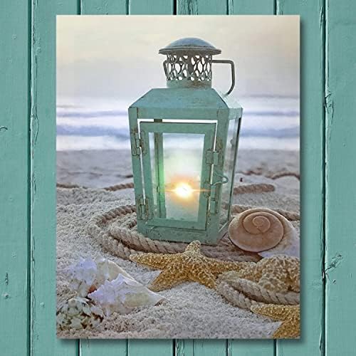 BANBERRY MINTÁK Strand Dekoráció - LED Nyomtatás egy Teal Lámpás Ül a Parton - Tengerparti környezetben, Kagyló, majd Csillag Óceán