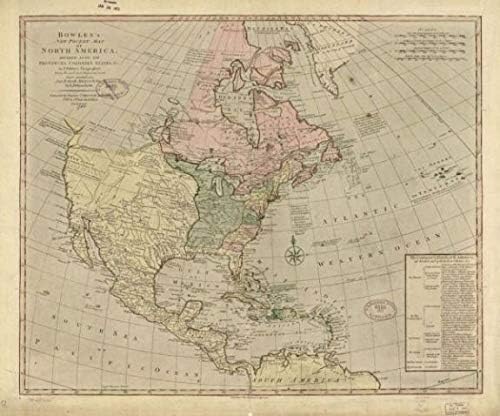 1784 Térkép| Bowles Új Pocket térkép Észak-Amerika, Osztva Az Tartományok, Kolóniák,
