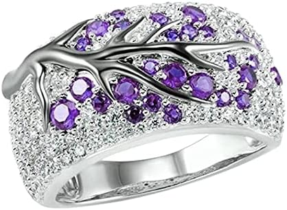 Yistu Kecses Gyűrűk Női Gyűrű Lum Kreatív P Női Gyűrű Cirkon Gyémánt Női Esküvői Ág, Virág Gyűrű Szórakoztató Gyűrűk a Nők (Lila, 7)