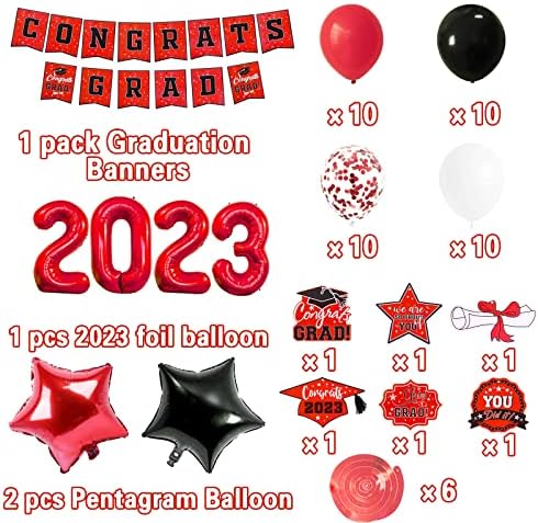 Érettségi Party Dekorációk, Kellékek Meghatározott, 2023 Fólia Léggömb Kavarog, Szolgál 24 Vörös Étkészlet Eldobható Papír Tányért,