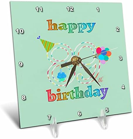 3dRose Boldog 89 Születésnapot, Süti a Gyertyát, Lufi, Kalap. - Desk Órák (dc_352379_1)