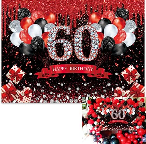 BINQOO 7x5ft Vörös Csillogás a 60-ik Születésnapját Hátteret, Piros, Fekete, Csillogó, Boldog, Sequin Hatvan Évforduló Fényképészeti Háttér