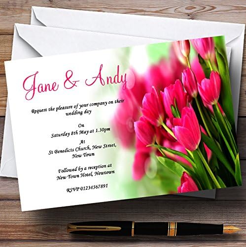 Forró Rózsaszín Tulipán Személyre Szabott Esküvői Meghívók
