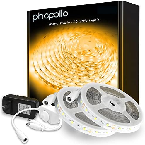 phopollo Meleg Fehér LED Szalag Világítás, 40ft Szabályozható 3000k Meleg Fehér Led Szalag, 720 Led Flexibilis Led Világítás Hálószoba, Tükör,