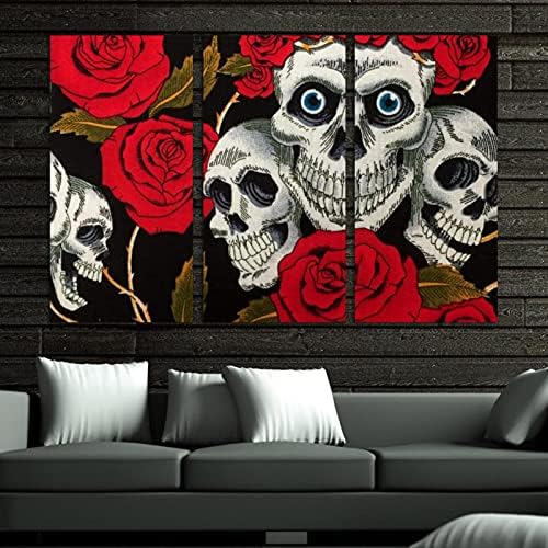A Wall Art a nappaliban, Koponyák, Vörös Rózsák Keretes Dekoratív olajfestmény Meghatározott Dekoratív Modern Mű Kész Lógni 20x40