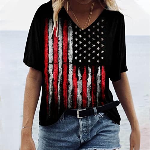 Női Amerikai Zászló. július 4. Ing V-Nyak Nyári Alkalmi Póló, Rövid Ujjú, Laza Hazafias Pólók 2023 Divat