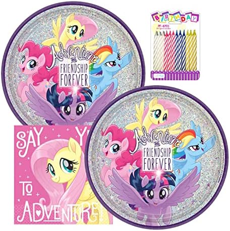 My Little Pony Party Kellékek Csomag arra Szolgál, 16: 9 Tányérok, Szalvéták Születésnapi Gyertya (a Csomag 16)
