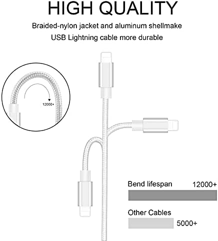 iPhone Töltő [Apple Mpi Hitelesített] 4pack (10ft/6ft/6ft/3ft) Apple Telefon Töltő iPhone Lightning Kábel Fonott Nylon Kompatibilis az