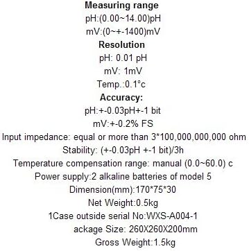 Gowe Hordozható PH Mérő Teszter (0.00.00~14.00)pH 0~+-1400mV Pontosság+-0.03 pH