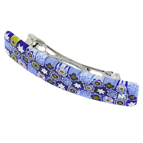 GlassOfVenice Murano Üveg Millefiori Haj Klip - Kék Virágok