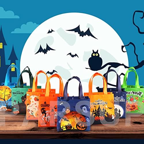 Halloween Csokit vagy Csalunk Táskák, 16PCS Kis Halloween Tote Bags fogantyúval, Ajándék táska, Multifunkcionális Nem Szőtt Halloween Táskák
