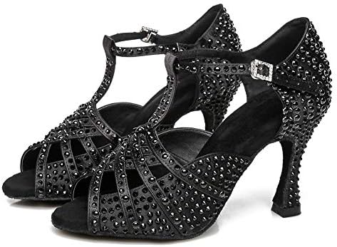 DKZSYIM Női Szatén Latin Tánc Cipő, Esküvői Strasszos Tánc Cipő,Gyakorlat Tánc Cipő Modell YCL379