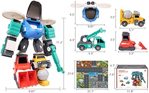 ToyBay Játékok 3 4 5 6 7 8 Éves Fiúk, Át a Robot Építési Teherautók, Mágneses Átalakítása Játék w/ Play Mat, SZÁR Oktatási Játékok,