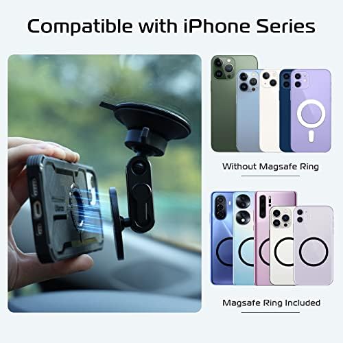 ULANZI Mágneses Szívó Mount Magsafe-Kompatibilis Autós mobiltelefon tartó iPhone 14/13/12 Sorozat,O-Lock tapadókorong Mágneses