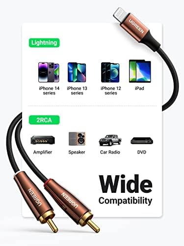 UGREEN RCA Kábel Mpi Hitelesített Villám RCA Kábel iPhone 2RCA Audio Splitter Kábel RCA-Y-Adapter Hi-Fi Hang RCA Sztereó Csatlakozó