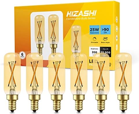Hizashi 2300K Meleg Amber Csillár Izzók, Szabályozható E12 LED Izzó 25 Watt Egyenértékű, 90+ CRI 2W 200LM, T6/T25 Gyertyatartót