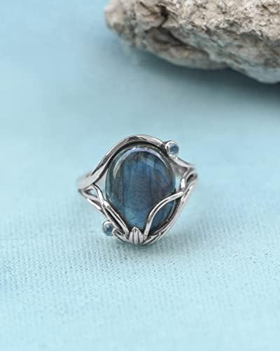 YoTreasure 12x16 MM Labradorite & Svájci Kék Topáz Tömör 925 Sterling Ezüst Tervező Gyűrű