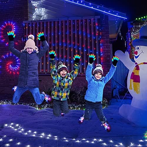 4 Pár LED Kesztyű Cipőfűző Szett, Karácsonyi apróságot Ajándékok Gyerekeknek, 4-10 Éves Fény Fel a Kesztyűt az Új Év Fél Szívességet