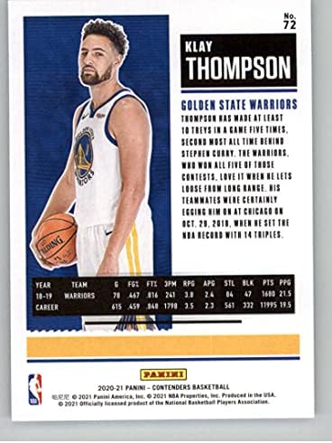 2020-21 Panini Versenyző bérlet 72 úgy vélem, nem az Thompson Golden State Warriors NBA Kosárlabda Trading Card