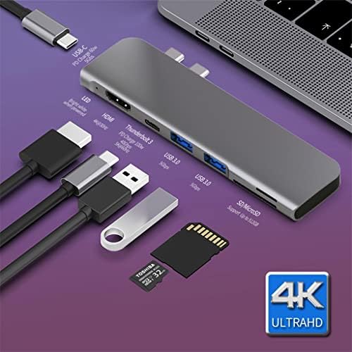 ZHYH USB 3.1 C-Típusú Adaptert, Hub, hogy a 4K Thunderbolt 3 USB C Hub Elosztó 3.0 TF SD Olvasó helyére PD (Szín : Szürke)