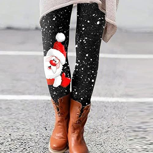 A nők Karácsonyi Leggings, Magas Derék Edzés Nadrág Pocak Ellenőrzési Mikulás Hópehely Nyomtatás Aranyos Tornaterem Legging