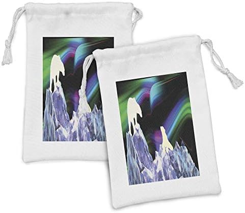 Ambesonne jegesmedve Szövet táska 2, Aurora Borealis-Hegység jégkristályok Pszichedelikus Északi Medvék Sziluettek, Kis Zsinórral