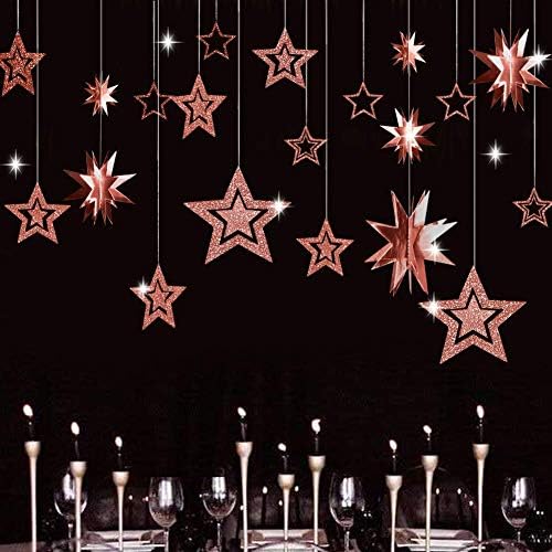 Decor365 Csillogó Rose Gold Star Garland Twinkle Little Star Party Dekoráció Lóg Dekoráció hátteret Banner Szalagot a Szülinapod/Bday/Baba Zuhany/Leánybúcsú/Esküvő/Karácsonyi/Eljegyzés/Érettségi