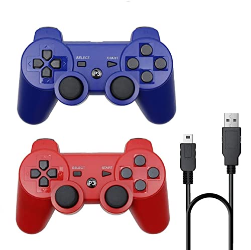 Rzzhgzq 2 Csomag PS3 Vezeték nélküli Kontroller Playstation 3 Kontroller Vezeték nélküli Bluetooth Gamepad USB Töltő Kábel PS3 Konzol